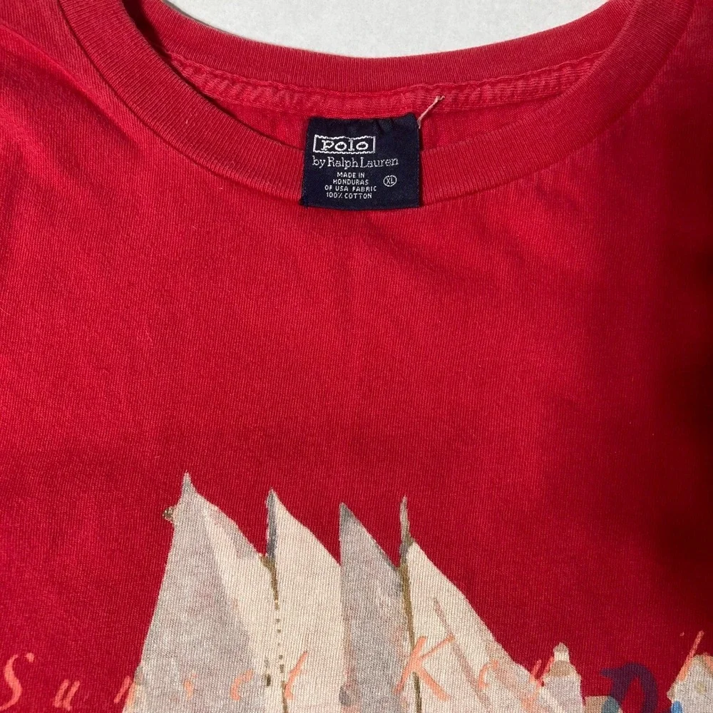 Vintage Polo Ralph Lauren Sunset Key Sailing Boat t-shirt Red Men's Size XL Rare